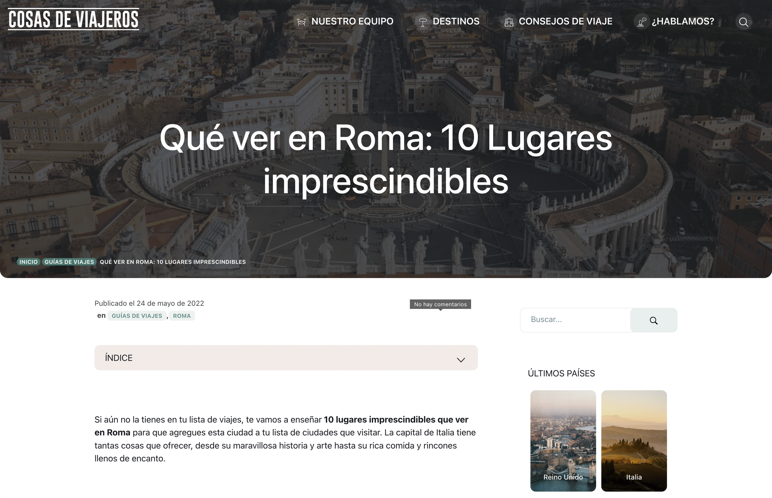 ▷ Ejemplo de página web para blogs de viajes [A medida]