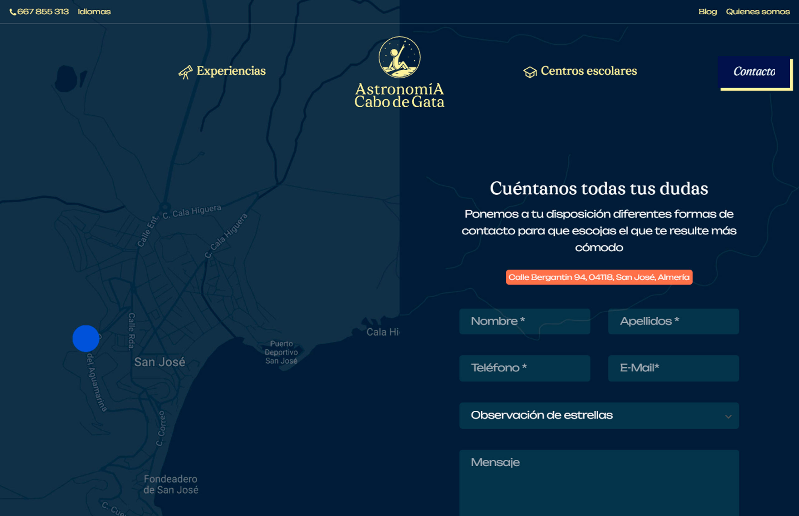 ▷ Ejemplo de página web para experiencias astronómicas