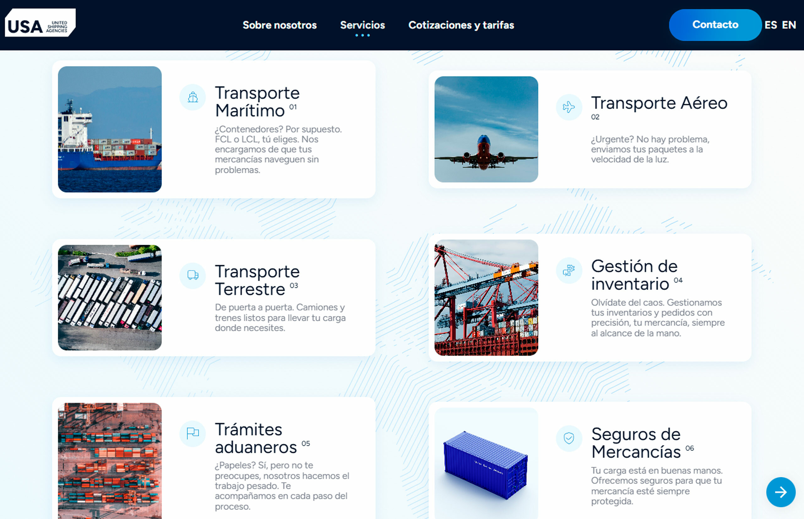 ▷ Ejemplo de página web para una empresa de transporte y logística internacional ▷ Ejemplo de página web para una empresa de transporte y logística internacional